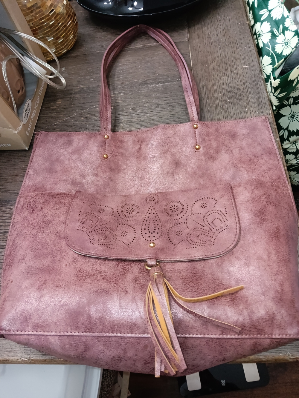 Unk Dusty Mauve Tote with Perforated Flap and Tassel